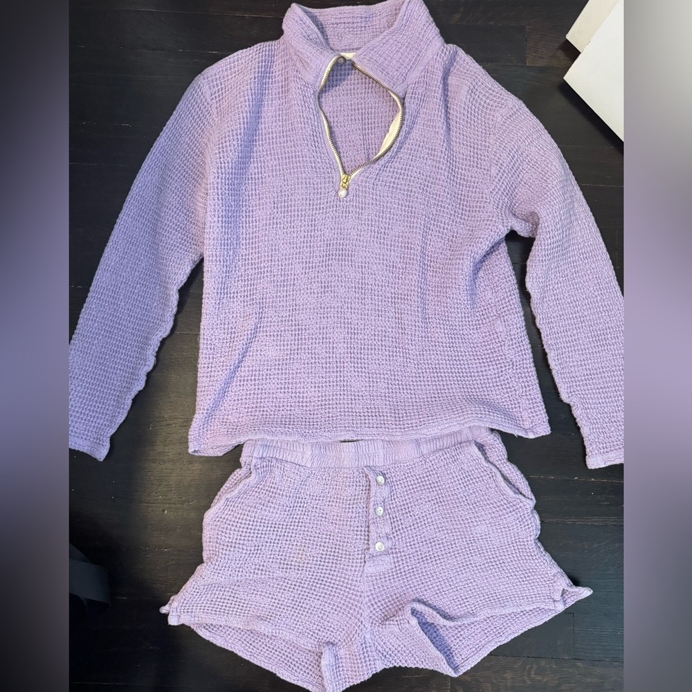 DONNI. Lavender Waffle Knit Top and Bottom Set